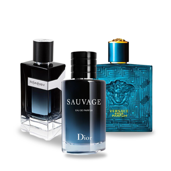 Combo di 3 Profumi Dior SAUVAGE, Yves Saint Laurent Y MEN e Versace EROS 100ml