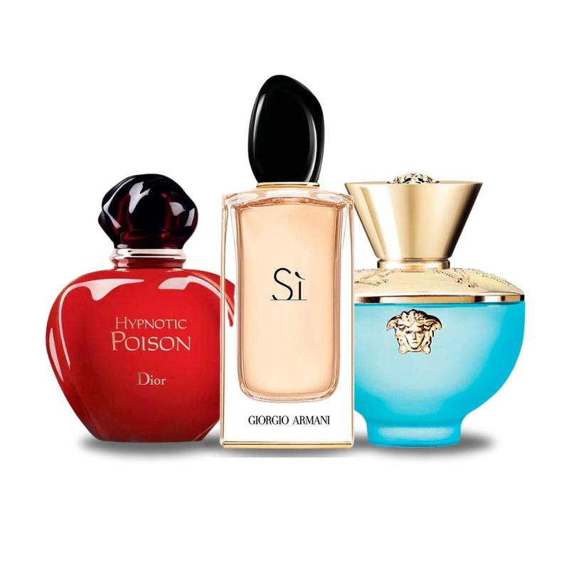 Combo di 3 Profumi Dior HYPNOTIC POISON, Giorgio Armani SÌ e Versace DYLAN TURQUOISE 100ml